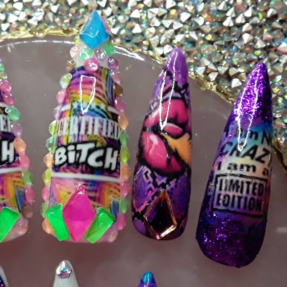 *LIVIN THAT SAVAGE LIFE* Handmade Hard Gel XXL Stiletto Press On Nails - Picture 2 of 12